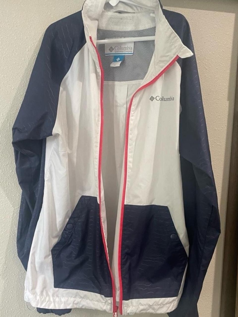 Columbia White and Navy Jacket with Light Pink Accents